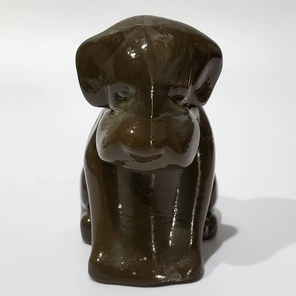 Vntg Boyd POOCH K-9 3" Brown Dark Green Touch Of Glitter Slag Glass - Picture 3 of 13